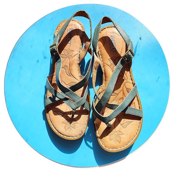 New Without Tags - Blue Leather Criss Cross Leather Sandals by Born - Size - 7M - Picture 2 of 7